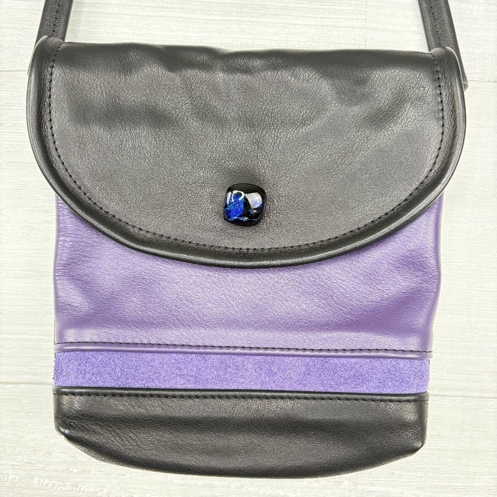 Pat Halpen Handcrafted Crossbody Leather and Suede Purple/Black Shoulder Bag